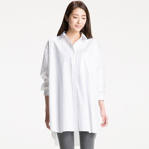 WOMEN Extra Fine Cotton Oversized Long Sleeve Long Shirt